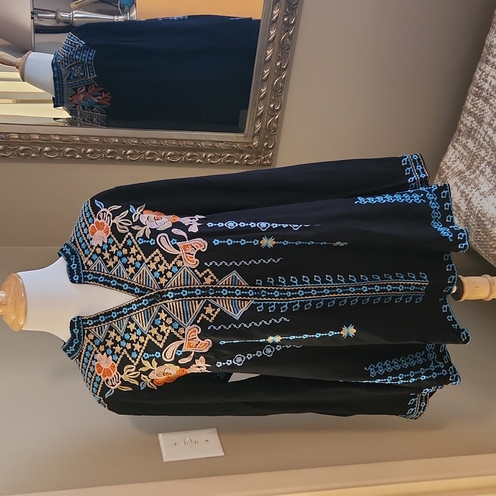Embroidered Black Tunic Top